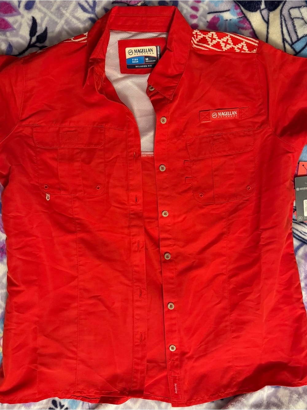 Magellan Outdoors Men’s Bright Red Short-Sleeve Button-Down Shirt